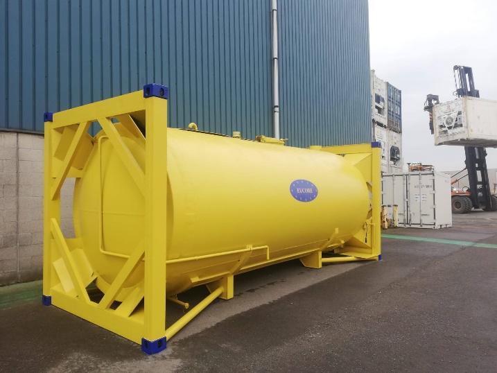 Yellow spray painted 20 foot refurbished tank container new or used for sale or rent in Antwerp Eucore depot